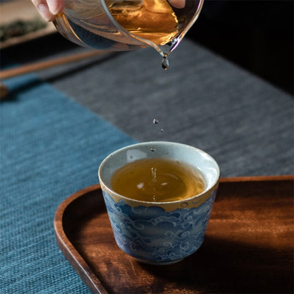 Japanese-style Ceramic Cyan Cloud Glaze Teacup Creative Chinese Kiln Change Tea