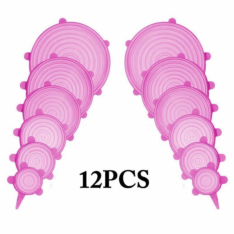 Silicone Stretch Food Cover 12pcs Reusable Elastic Adjustable Bowl Lid Universal