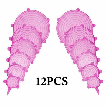 Silicone Stretch Food Cover 12pcs Reusable Elastic Adjustable Bowl Lid Universal