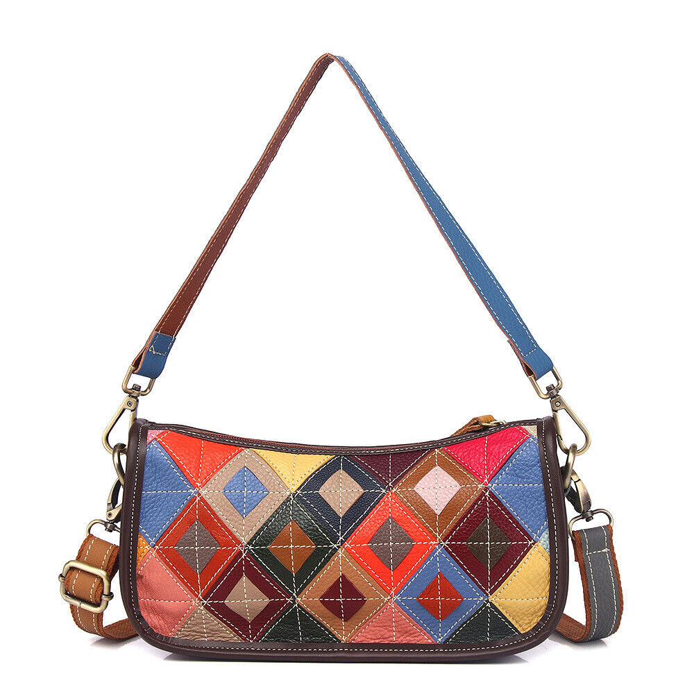 Real Leather Colorful (random) Patchwork Handbag Women's Tote Sling Shoulder Bag