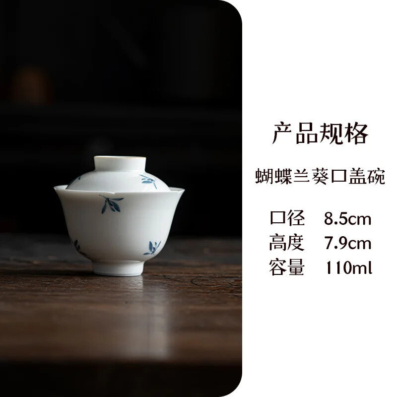 Hand-painted Butterfly Orchid Ceramic Gaiwan Tea Tureen Tea Making Tea Services