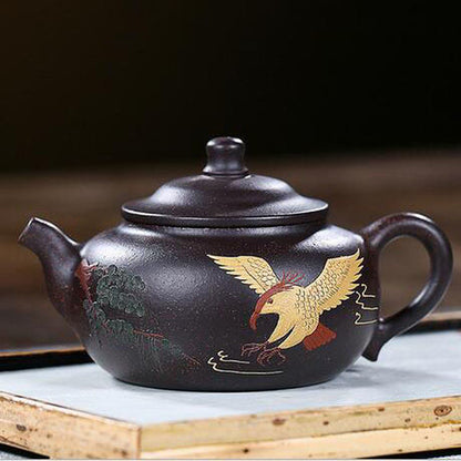 190ml Yixing Zisha Purple Clay Handmade Eagle Bird Words Tea Pot Teapot Tea Set