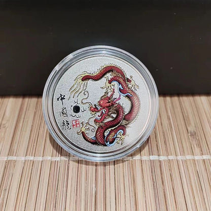 Collection Coin Metal Colorful Gold Plated Chinese Dragon Year Souvenir 40x1.5mm