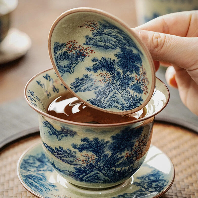 Landscape Ceramic Opening Gaiwan for Tea Tureen Teaware Cup Chinese Tea Bowls