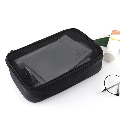 Black Mesh Cosmetic Bag Travel Toiletry Kit Transparent Makeup Organizer Pouch