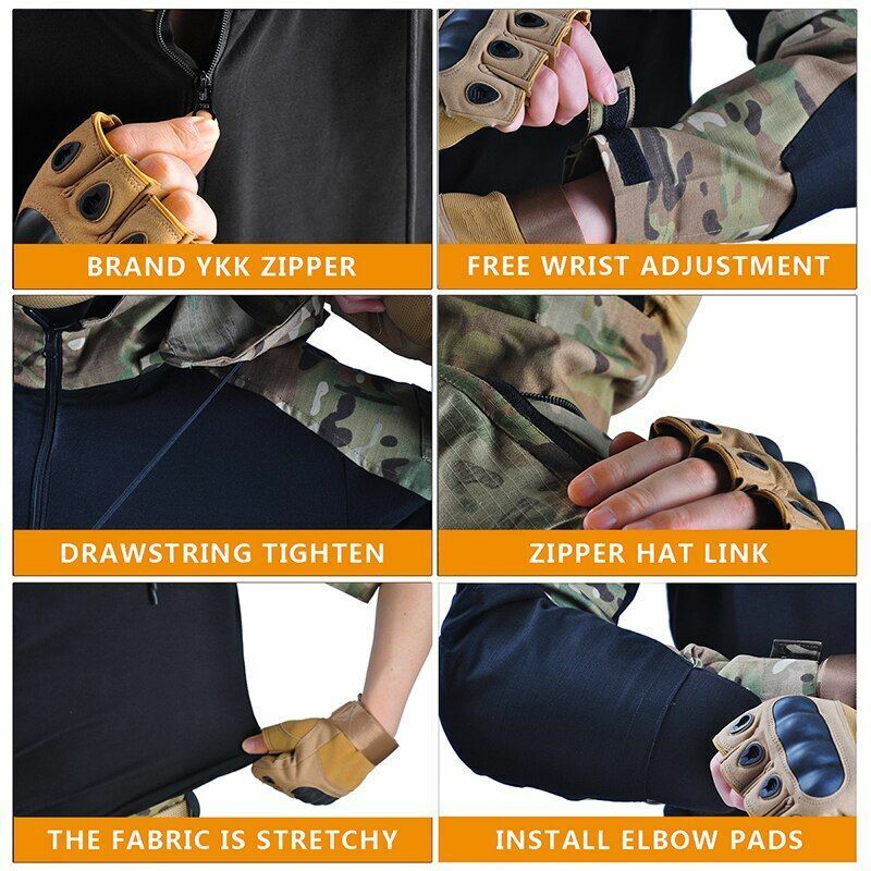Hooded Shirt/ Pants Pads Tactical Camo Military Shooting Training Sport Hiking L