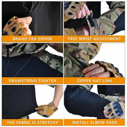 Hooded Shirt/ Pants Pads Tactical Camo Military Shooting Training Sport Hiking L