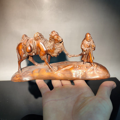 vintage chinese carved wood camel statue wooden businessman the Silk Road Route