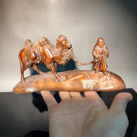 vintage chinese carved wood camel statue wooden businessman the Silk Road Route