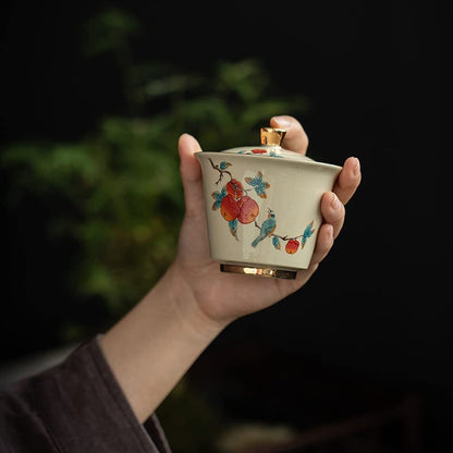 180ml Ceramic Persimmon Pattern Gaiwan Kung Fu Tea Set Tureen Bowl Tea Ceremony