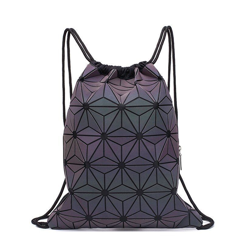 Drawstring Backpack Holographic Luminous Geometric Backpack School Bag 30*3*37CM