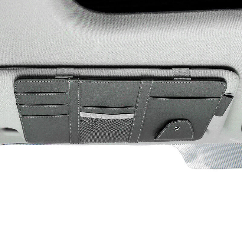Car Sun Visor Storage Bag PU Leather Auto Glasses Ticket Folder Phone Organizer
