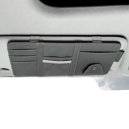 Car Sun Visor Storage Bag PU Leather Auto Glasses Ticket Folder Phone Organizer