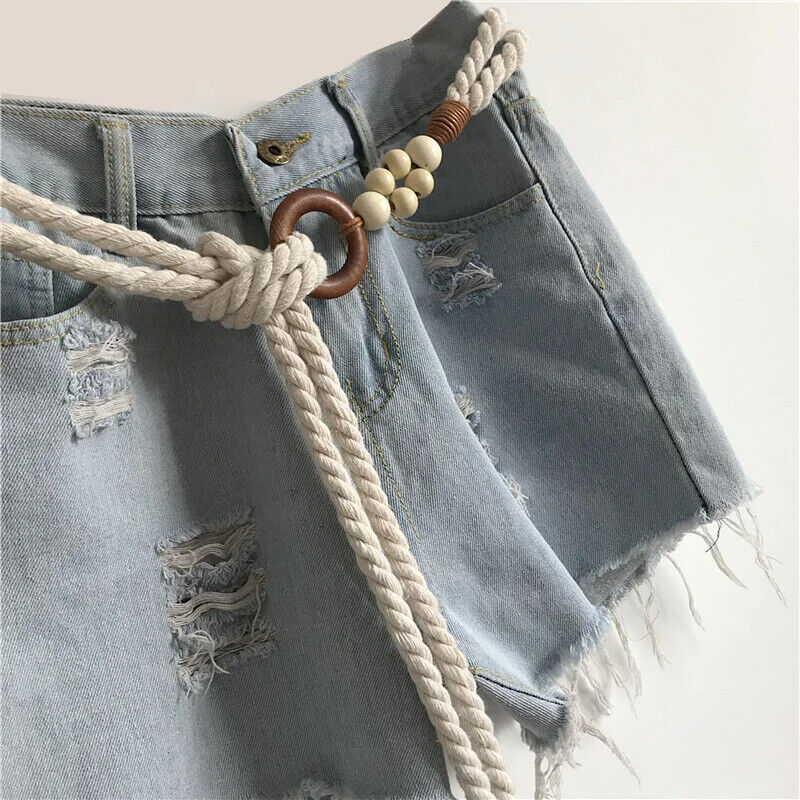 Women Belt Woven Hemp Rope Waistband Round Buckle Jean High Dress Corset 140x3cm