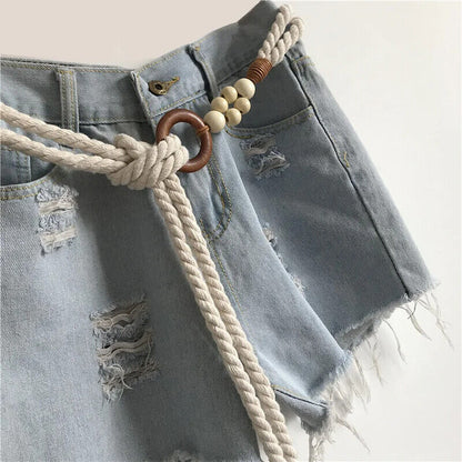 Women Belt Woven Hemp Rope Waistband Round Buckle Jean High Dress Corset 140x3cm