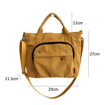 Corduroy Shoulder Tote Handbag Canvas Messenger Bags Zipper Simple Crossbody Bag