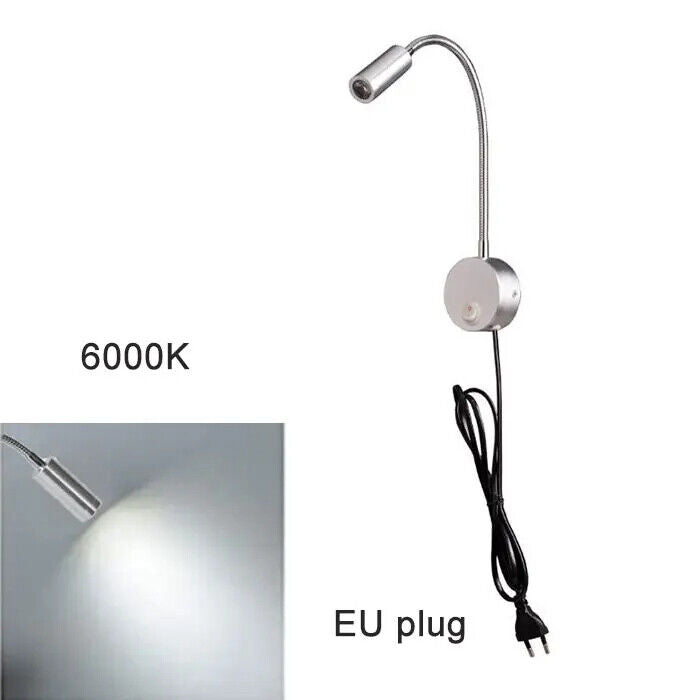 LED Reading Lights AC100-240V Silver Aluminum Gooseneck Bed Headboard Desk Lamps