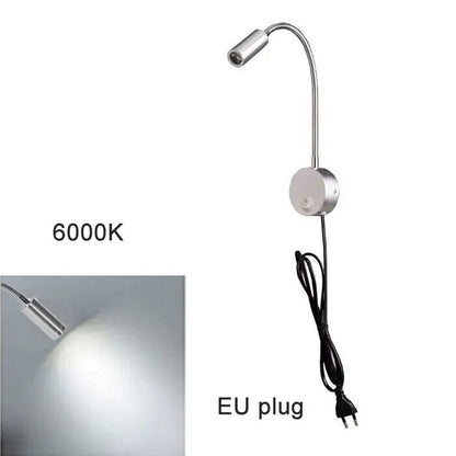 LED Reading Lights AC100-240V Silver Aluminum Gooseneck Bed Headboard Desk Lamps