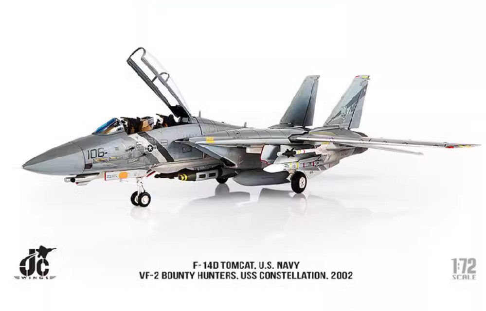 JC Wings 1:72 F-14D TOMCAT,US NAVYVF-2 BOUNTY HUNTERS 2002 Fighter Diecast Model
