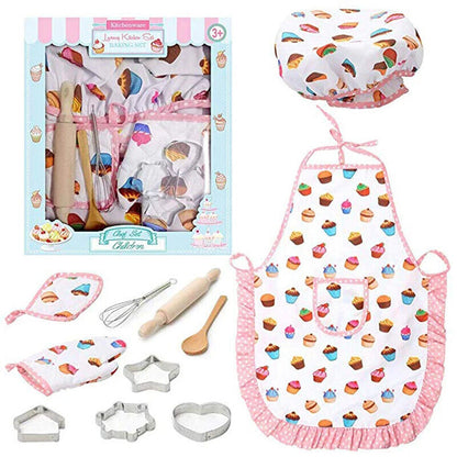 Role Play Apron Hat 11Pcs Girl Kitchen Cooking Baking Cake Toy Playing Accessory