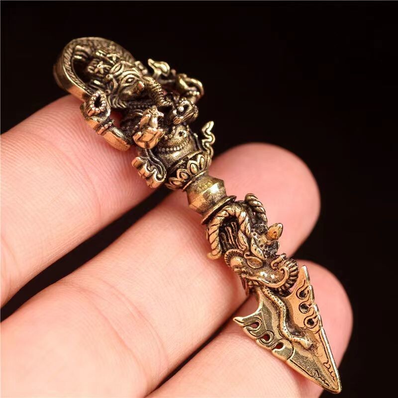 Solid Brass China Tibetan Elephant Vajra Hindu Brahmin Bless Lucky Amulet