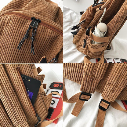 Corduroy Backpack Khaki/Blue/Black Cute Teenage Bag Book Pack Fashion Purse 1 PC