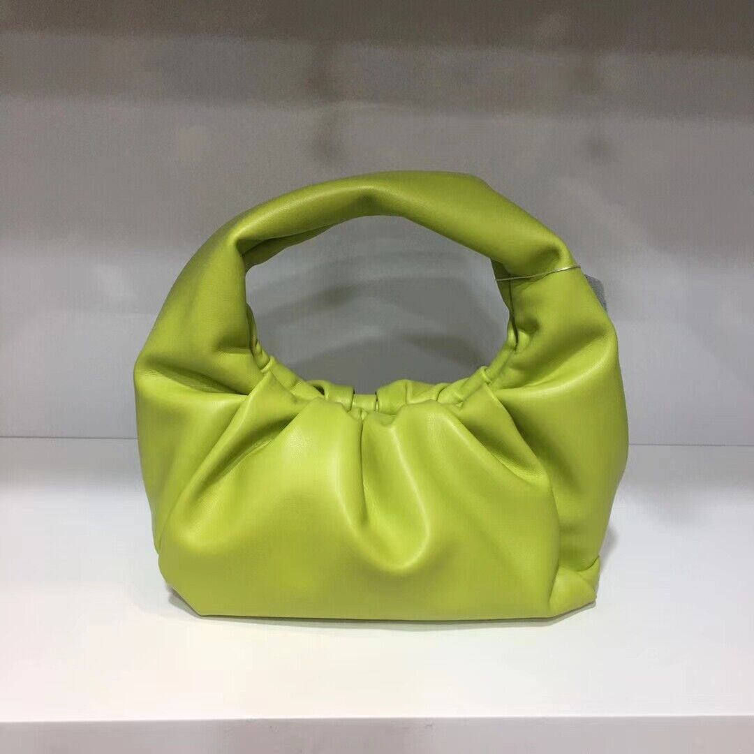 Small Mini Real Leather Ruched Tote Pouch bag Purse Clutch Clip on Top Handle