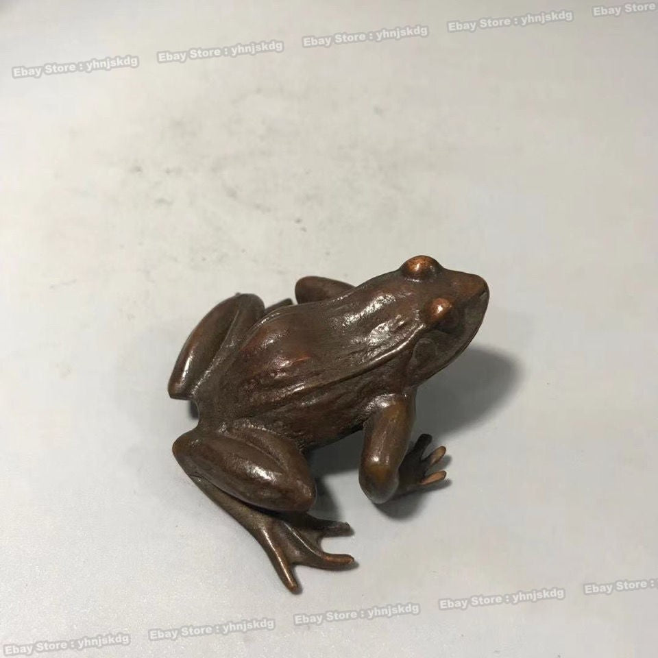 Vintage Solid Bronze Frog Sculpture - Handmade Scholar's Paperweight & Tea Pet