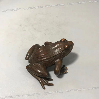 Vintage Solid Bronze Frog Sculpture - Handmade Scholar's Paperweight & Tea Pet