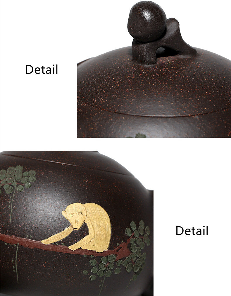 Real Yixing Zisha Tea Pot Marked Xishi Pot Monkey Statue Chinese Kungfu Tea Pot