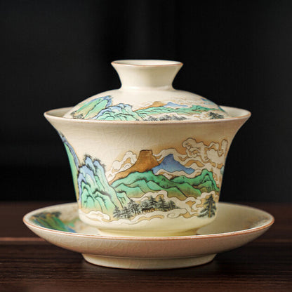 Ru Kiln Lid Bowl Tea Cup Set Chinese Covered Ceramic Kung Fu Tea Set Bowl