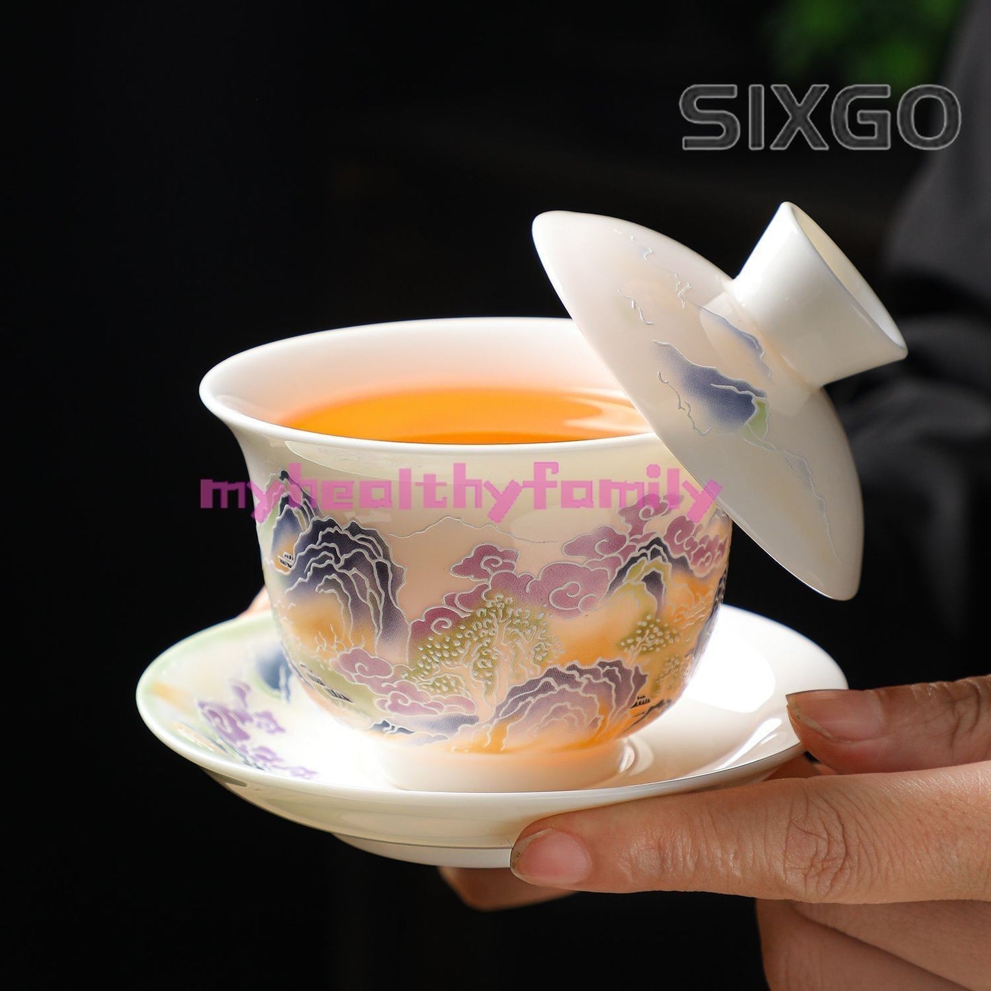 San Cai Gaiwan Tea Bowls and Cups Mutton-fat Jade Ceramics Tea Set Household