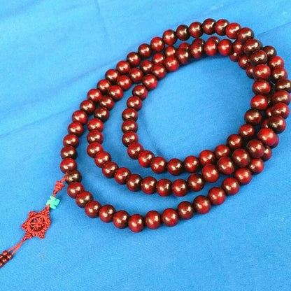 15mm 108 Beads Natural Wood Shaolin Buddha Monk Prayer Mala Red Beads Necklace