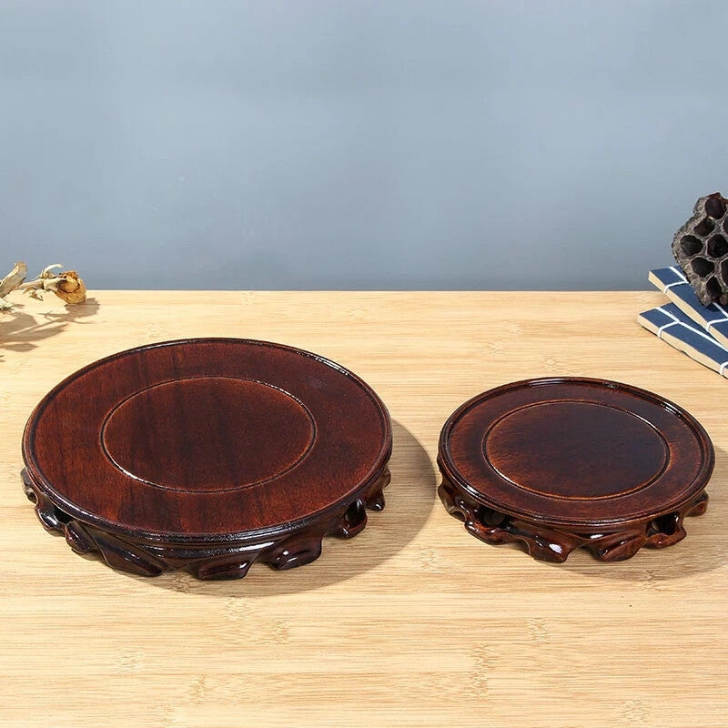 Chinese Style 10-16cm Wood Carving Round Base for Vase Teapot Statue Flowerpot