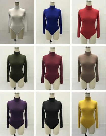 Womens Bodysuits Sexy Solid Knitted Turtleneck Skinny Warm Long Sleeve Bodycon