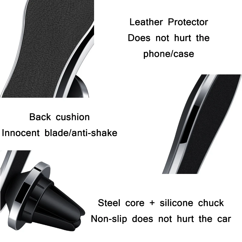 Leather Upgraded Magnetic Phone Holder for Car, Air Vent Mount, Metal Hook, 360°