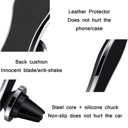 Leather Upgraded Magnetic Phone Holder for Car, Air Vent Mount, Metal Hook, 360°