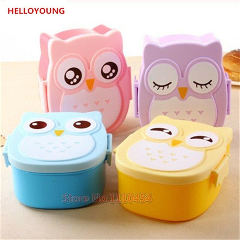 Children Bento Box Cartoon Owl Lunch Meal Box Tableware Microwave Oven Portable