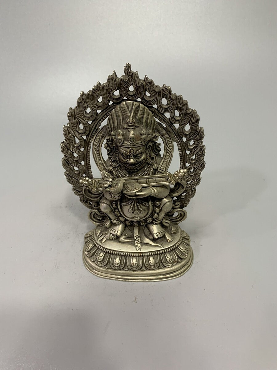 Exquisite Old Chinese Tibet Silver Handcarved Buddha King Kong Statue 618g