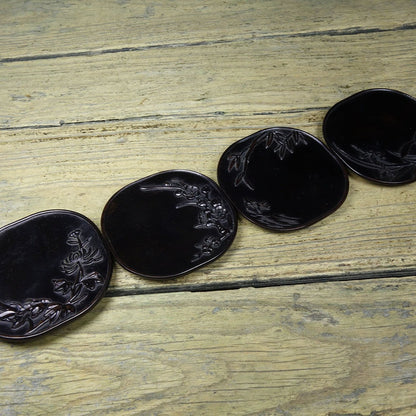 Vintage Sandalwood Carved Plum Orchid Bamboo Chrysanthemum Tea Coasters Set 4pcs