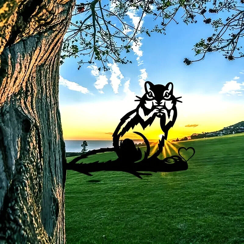 Black Metal Squirrel Pet Outdoor Yard Silhouette Animal Garden Decorative Post