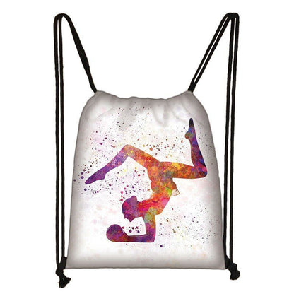 Watercolor Art Print Backpack Drawstring Bag Daypack Gymnast Storage Bag Travel