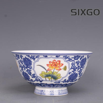 Collect China Qing Dynasty Porcelain Blue and White Famille Rose Flowers Bowl