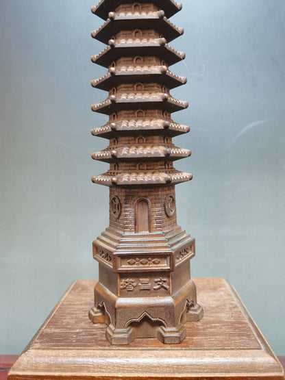 Antique Vintage Chinese Boxwood Nicely Carved Wenchang Pagoda Statue Sculpture