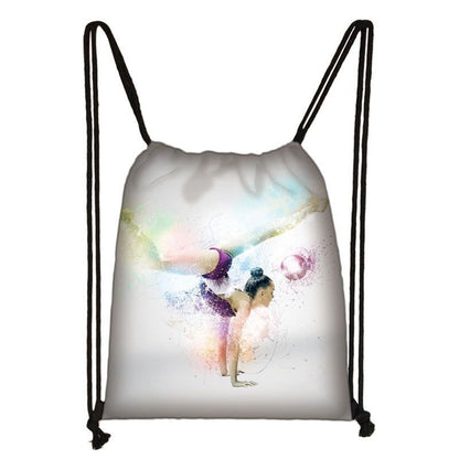 Watercolor Art Print Backpack Drawstring Bag Daypack Gymnast Storage Bag Travel