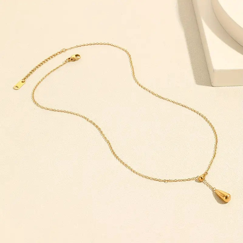 Teardrop Shape Beads Necklace 18K Gold Plated Golden Titanium Steel Chain Women