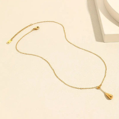 Teardrop Shape Beads Necklace 18K Gold Plated Golden Titanium Steel Chain Women