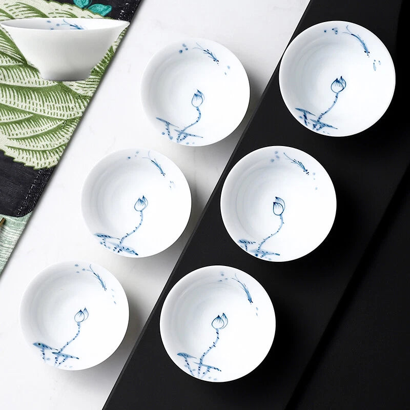 Tea Cup Porcelain Handpainted Jingdezhen Craft Pu'er Cup Chinese Kungfu Tea Cups