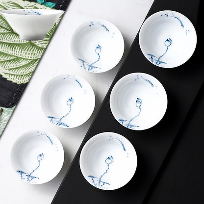 Tea Cup Porcelain Handpainted Jingdezhen Craft Pu'er Cup Chinese Kungfu Tea Cups