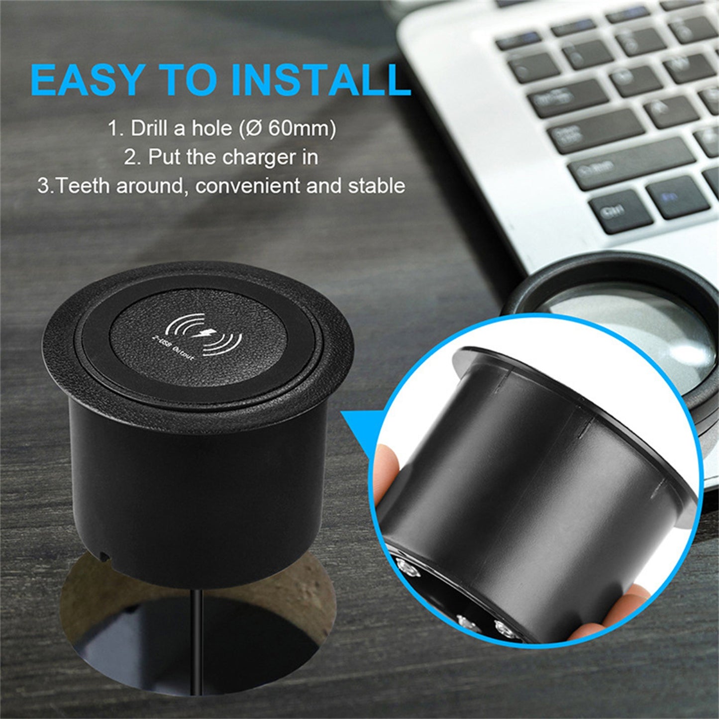 3 In 1 USB 10W Phone Desktop Wireless Charger Furniture Table Embedded Charger